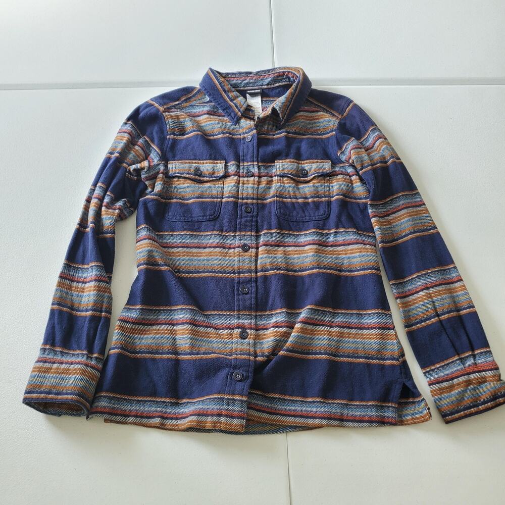 Patagonia Shirt Womens 0 Blue Striped Organic Cotton Button Up Flannel Western